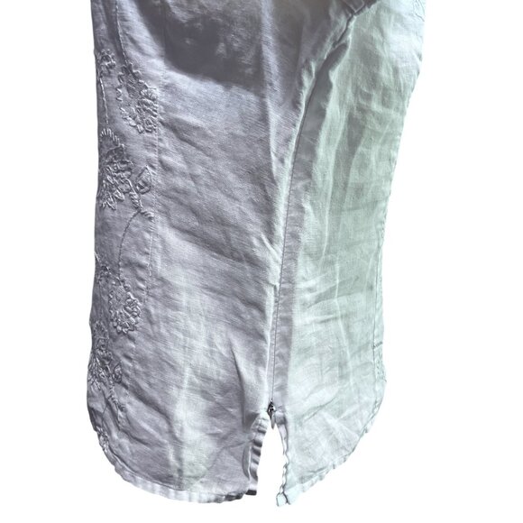 Saint Tropez Floral Embroidered Linen Long Sleeve Blouse Sz Large White 100% Lin - Picture 6 of 9